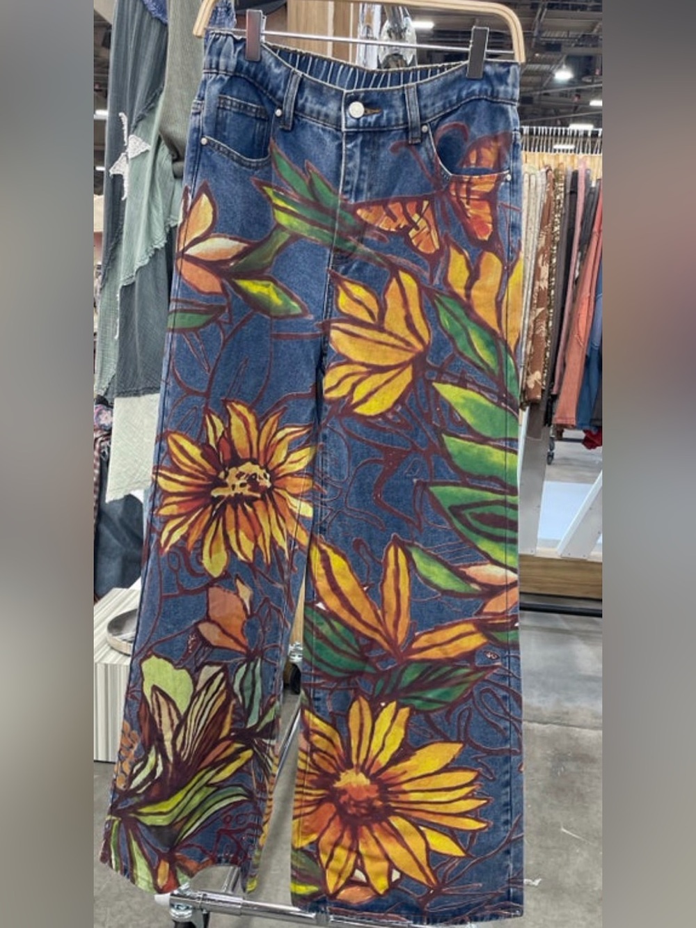 Oli & Hali Women’s Floral Painted Wide-Leg Jeans